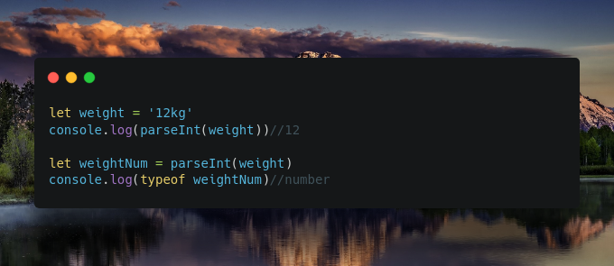 Здесь мы с помощью parseInt() убрали все кроме цифр + одно из использований метода parseInt() это перевод из строки в число, то есть смена типа данных 