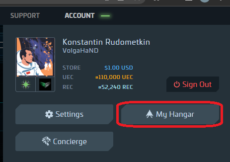 Кнопка перехода в "ваш" аккаунт при через выплывающее меню аккаунта. 