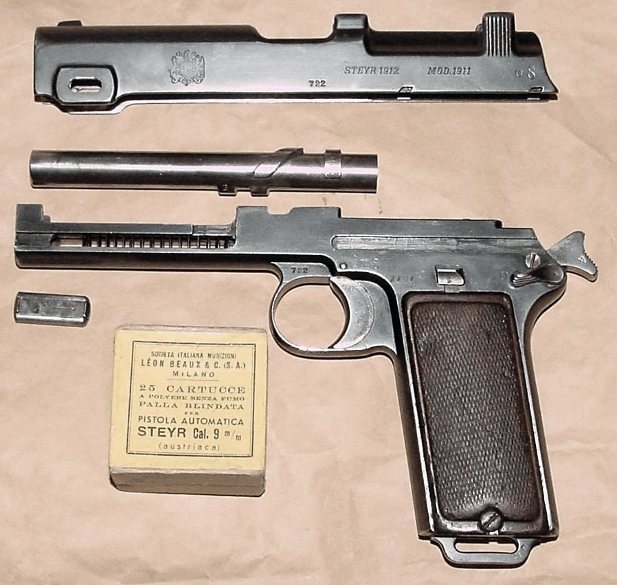 Неполная разборка пистолет Steyr M1912.