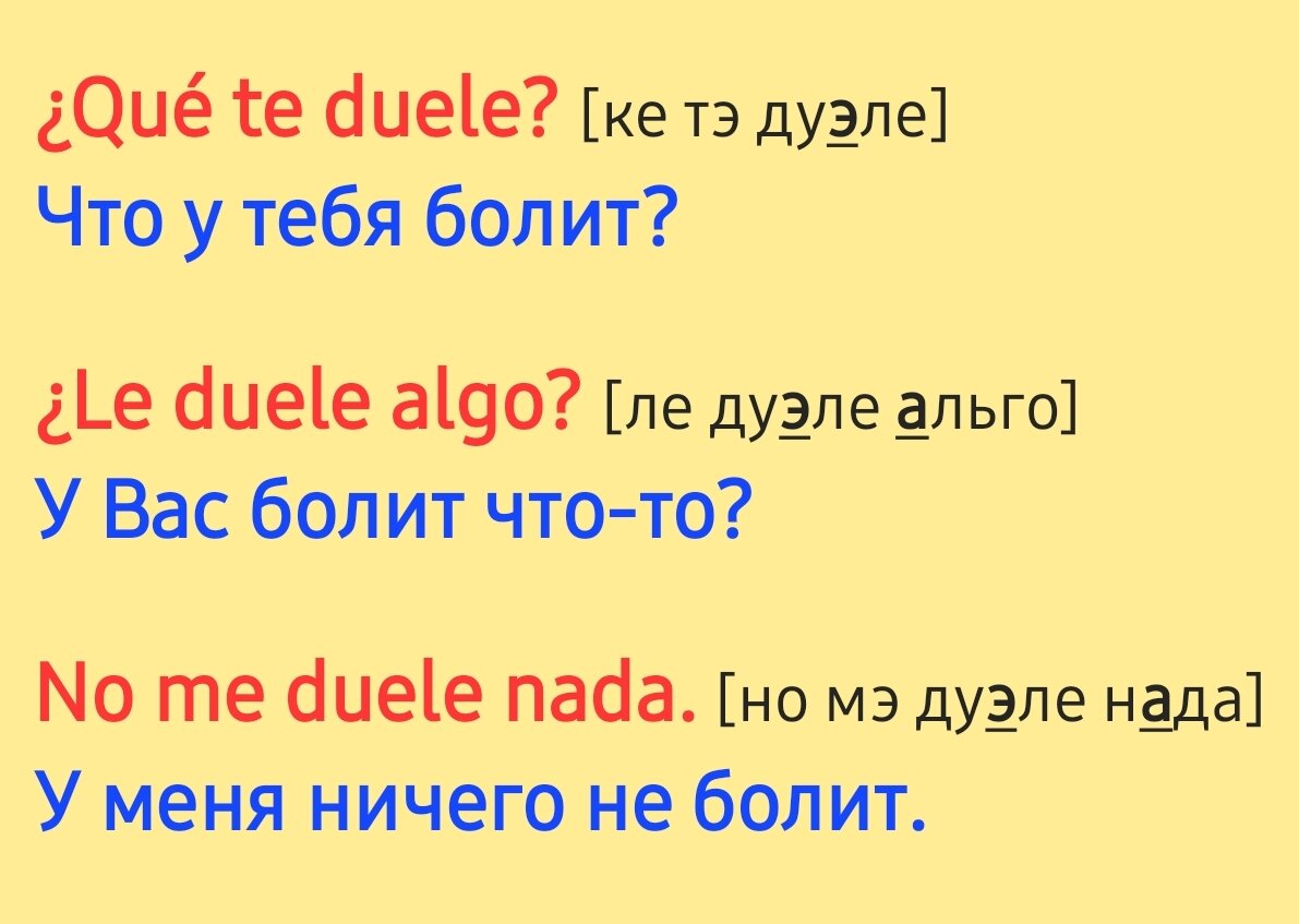 Обратите внимание, что форма duele не меняется.