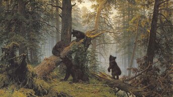 Кто Утро в сосновом лесу, написал медведей на картине.