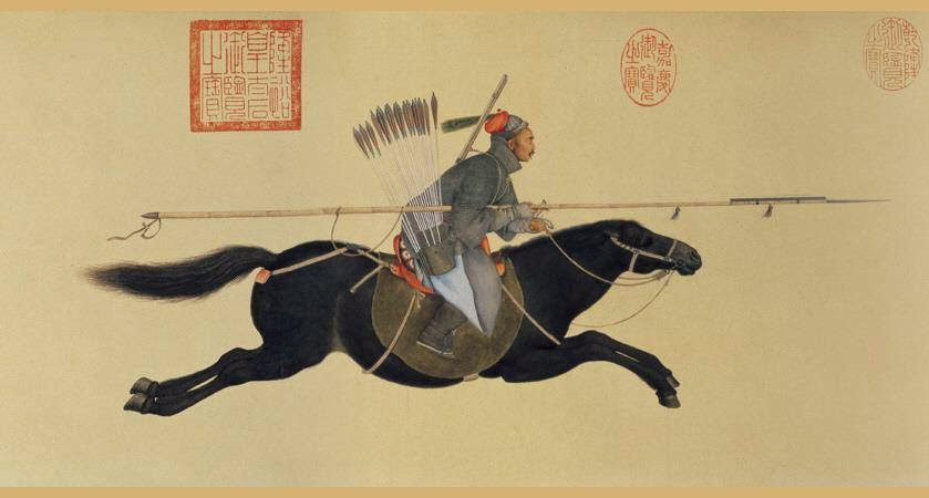 Конник с динцян (钉枪 dīng qiāng) .