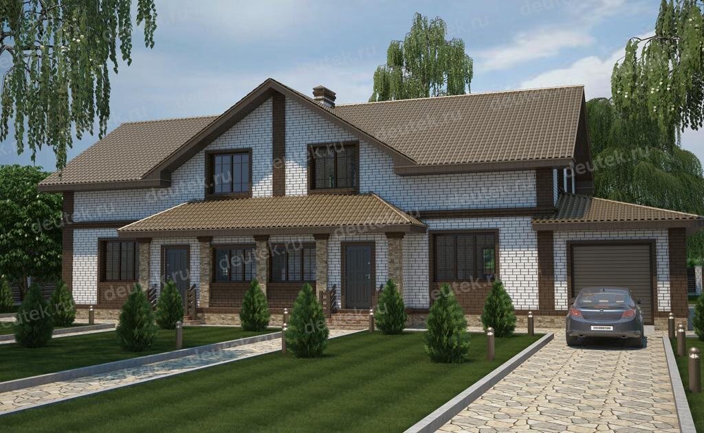 Проект таунхауса 329 м2 из газобетона с гаражом и террасой - DT0317