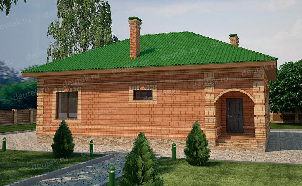 Проект одноэтажного дома 100 м2 из газобетона с двумя спальнями - DT0319