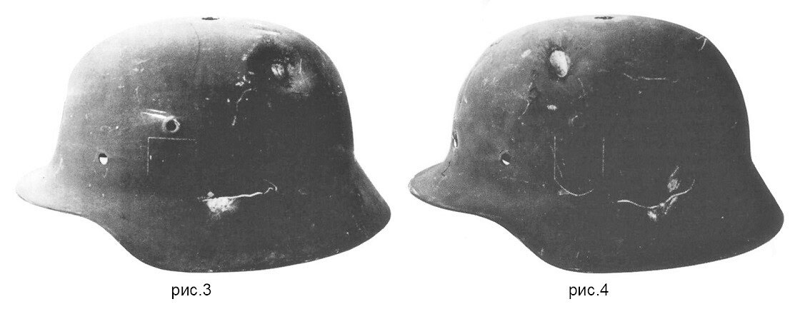 Немецкие шлемы после испытаний.