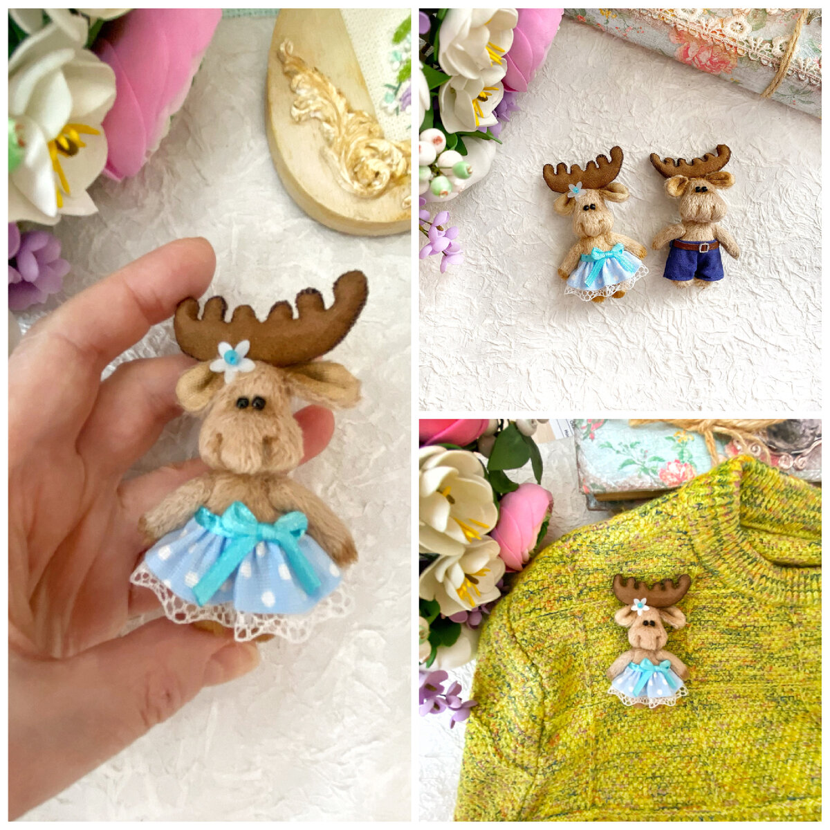 Брошь из плюша ручной работы.