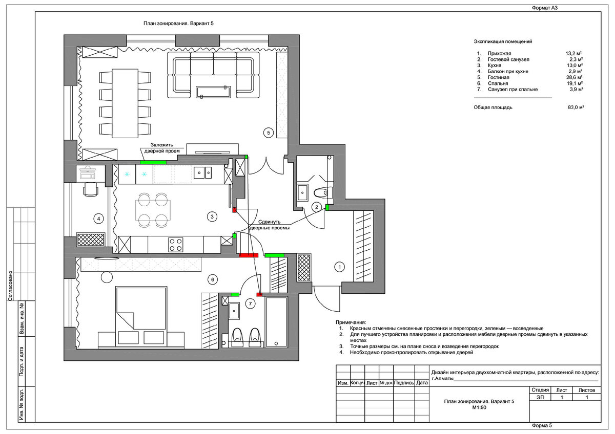 План зонирования с расстановкой мебели