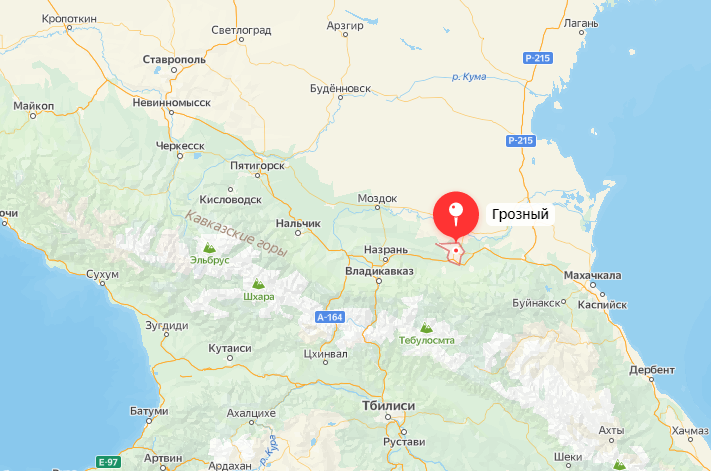Расположение города Грозный на карте