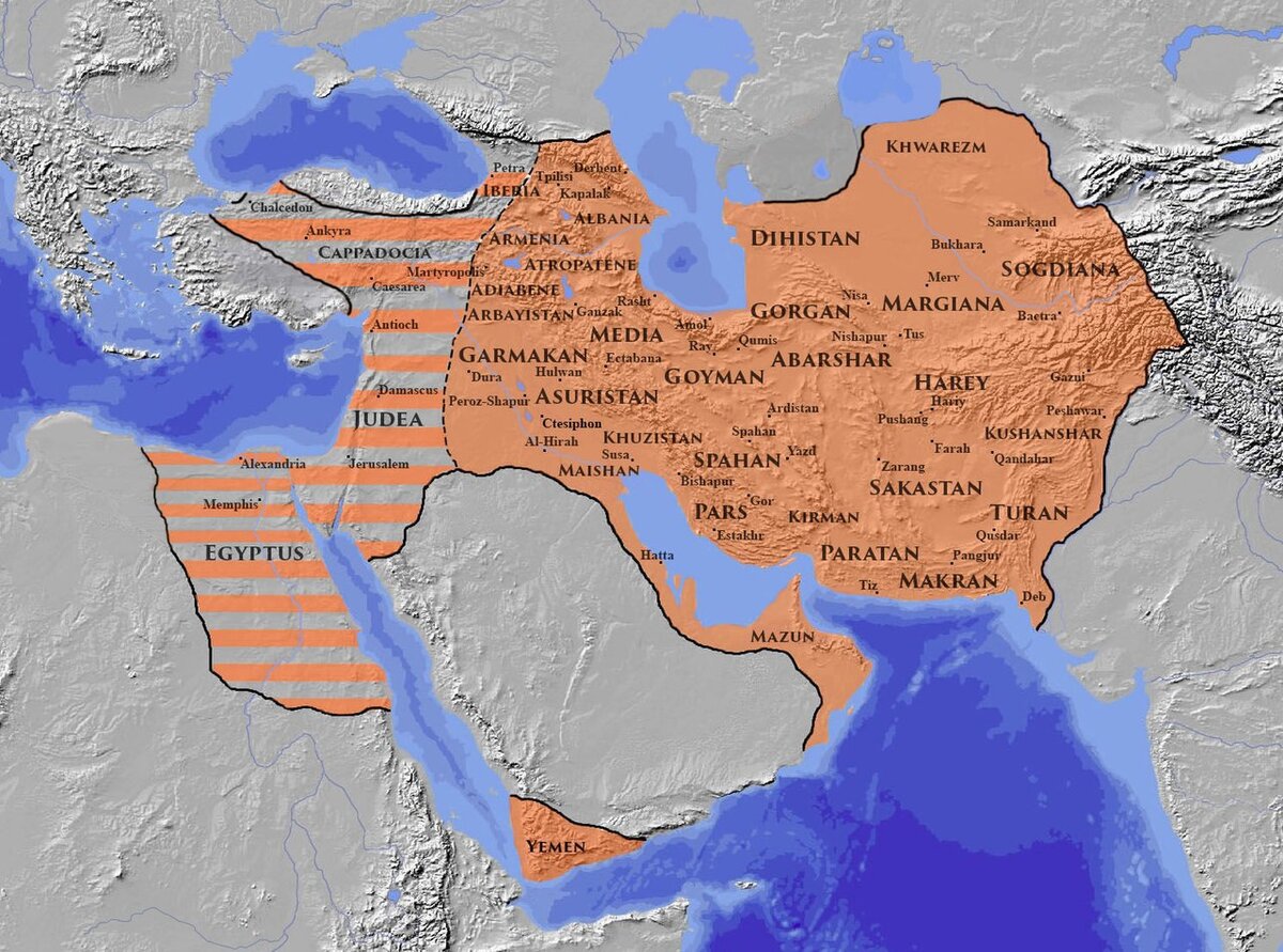 Успехи Персии к 620г. заштрихованы