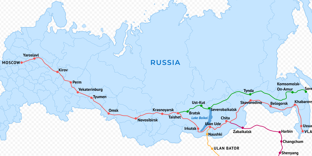 Карта движения по железной дороге из Москвы в Сибирь. Фото из открытых источников.