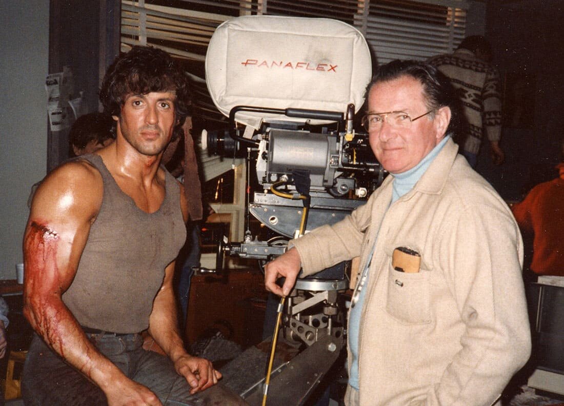 Сильвестр Сталлоне и Тэд Котчефф на съемках "Рэмбо: Первая кровь" (1982)