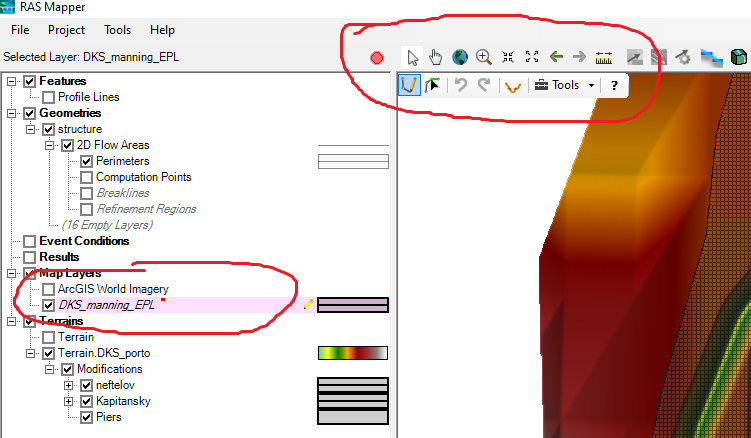 Hec-Ras 6.3.1: редактирование пустого слоя с полигонами. 