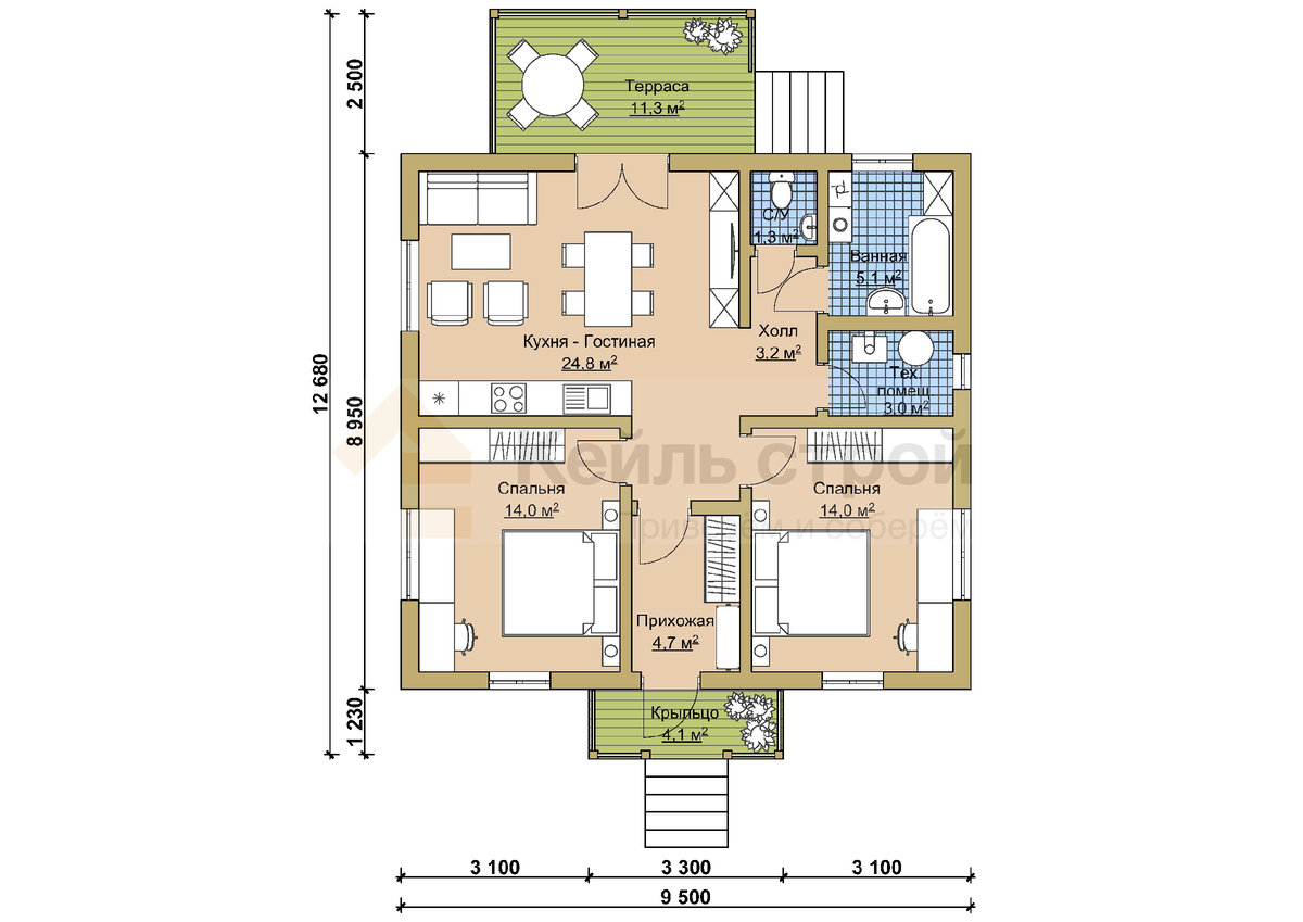 Планировка каркасного дома ДМ-16