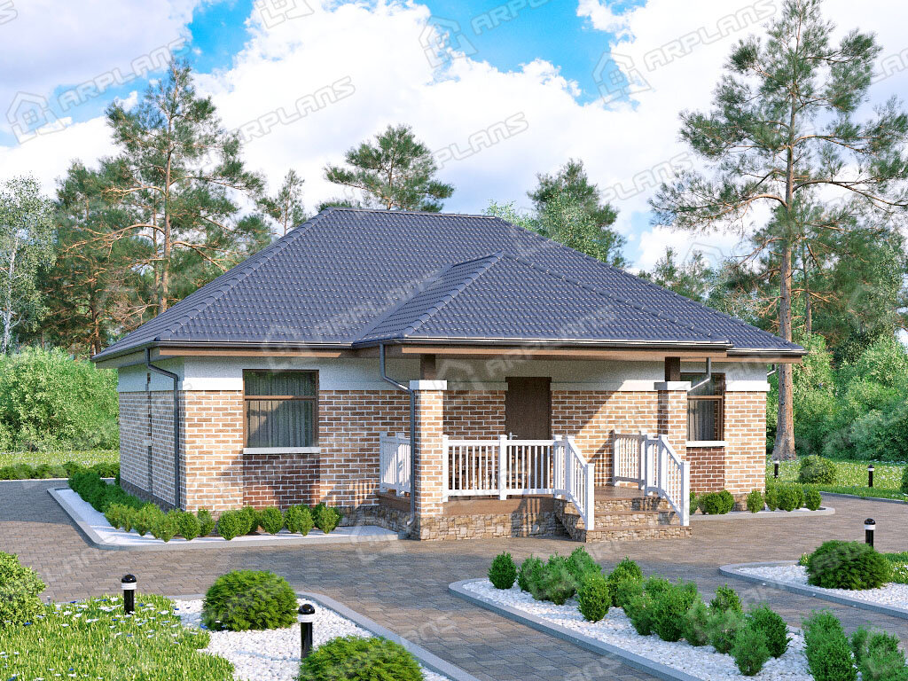 Фото 1 одноэтажного дома из газобетона с 2 спальнями, газовой котельной и террасой. Общая площадь 111 кв м. Источник arplans.ru Проект К-263