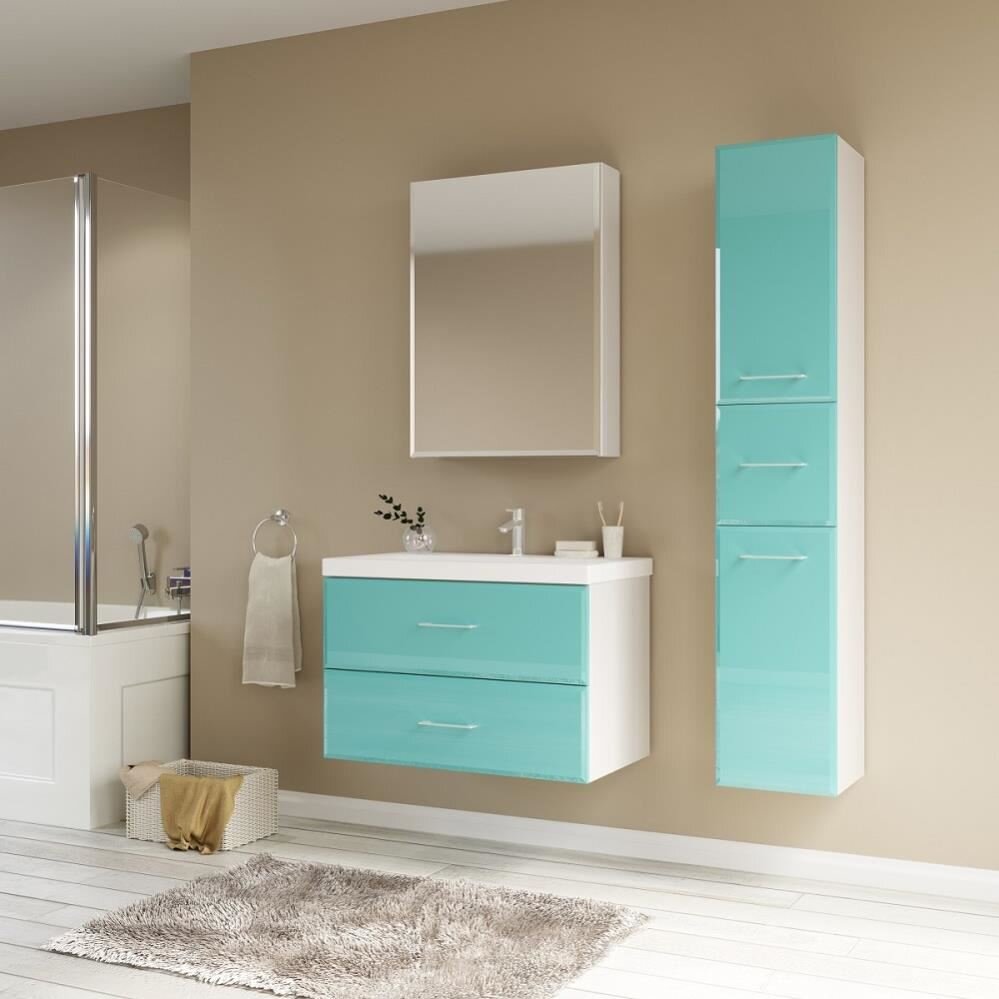 Тумба с раковиной MarkaOne Mix 70П стекло бирюзовый рейлинг