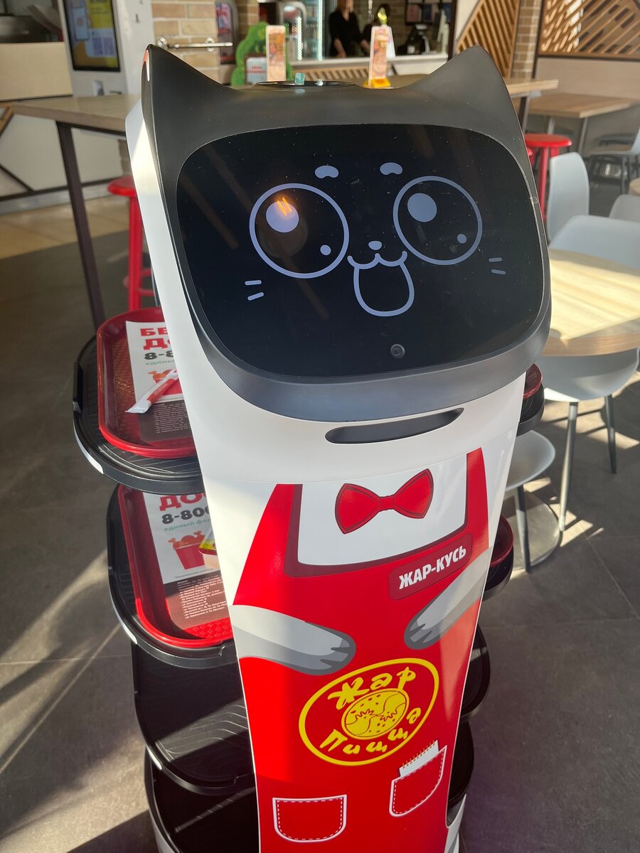 BellaBot робот официант  в пиццерии Жар Пицца в Курске