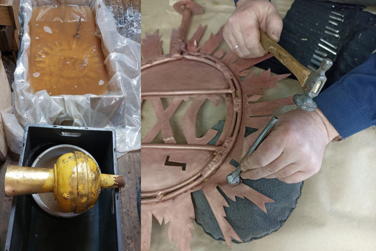    Сусальным золотом покроют украшавшие главки звонницы в Печорах элементы