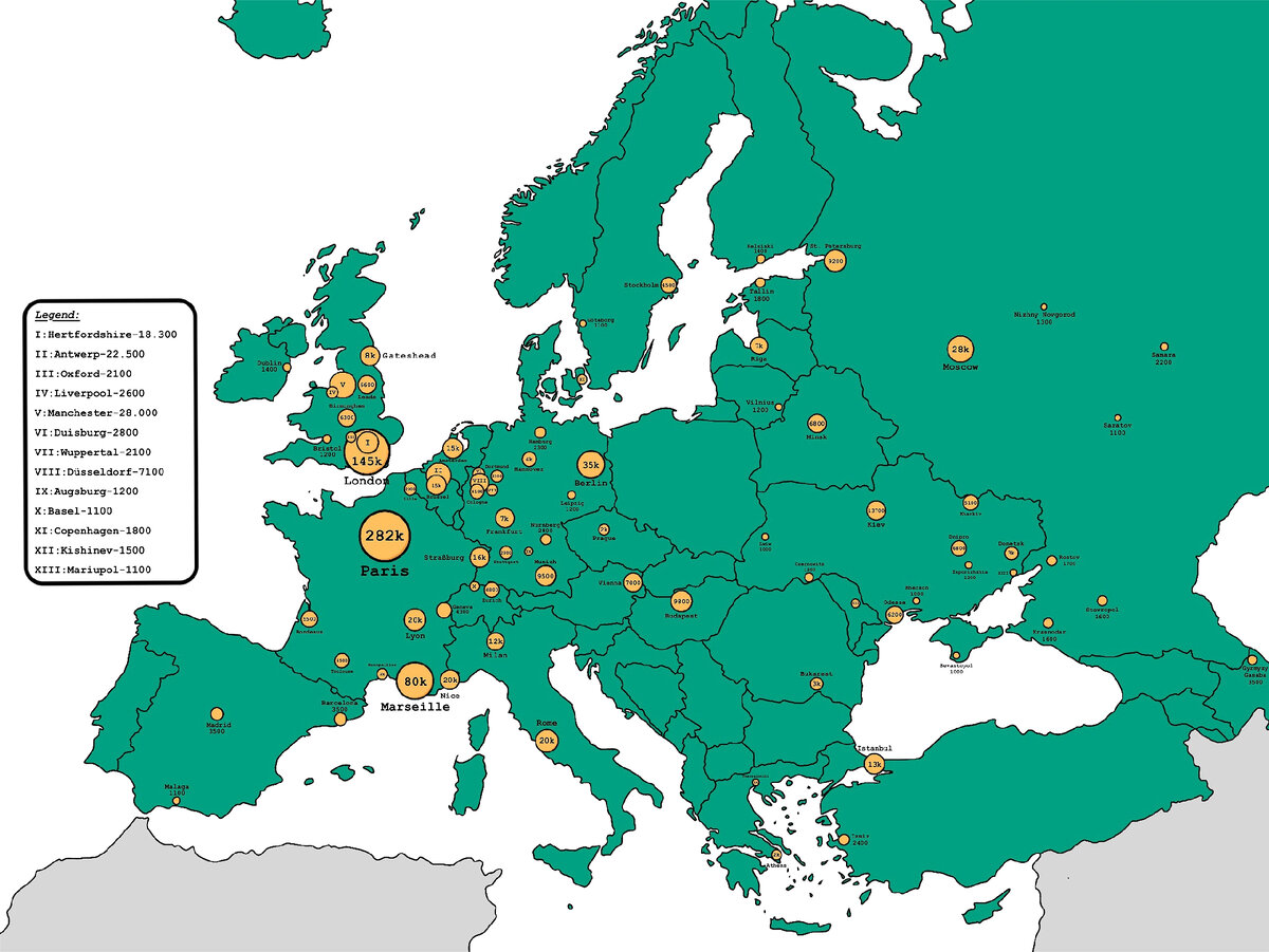 В каких городах Европы проживает больше всего евреев? Карта.