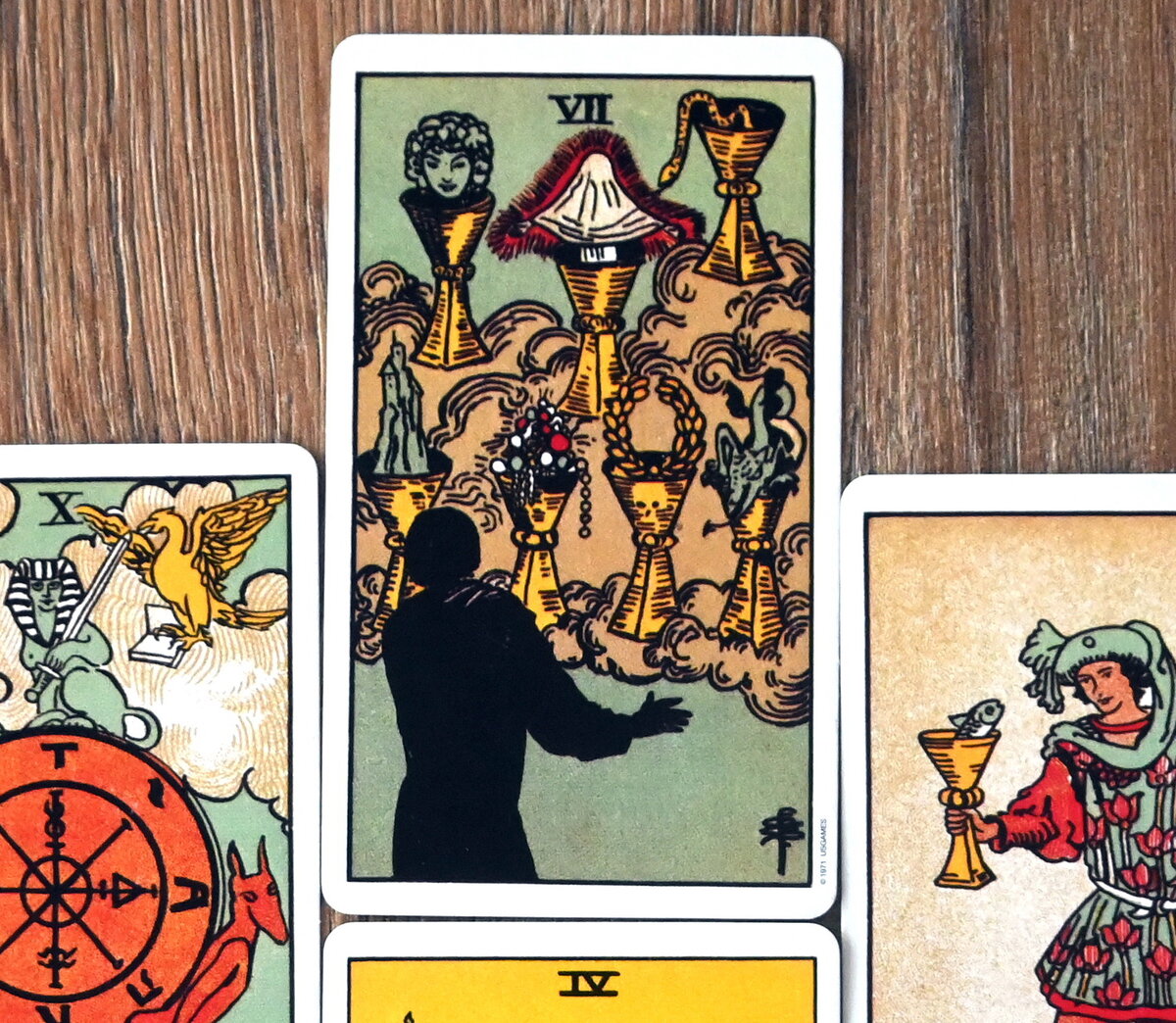 The Russian text is written in two languages and has an image of a man  holding a  Tarot spreads Tarot learning Tarot card meanings