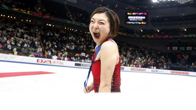 Каори Сакамото (золото) на Чемпионате Мира в 2023 году в Сайтаме.