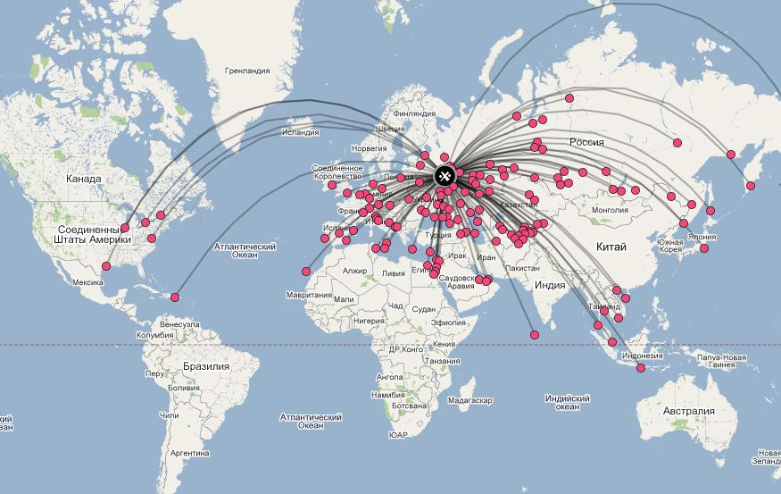 Карта мировых полетов