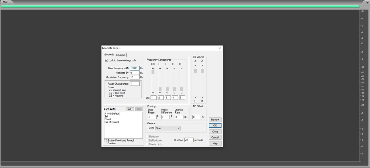 Рис. 1. Генератор сигнала заданной частоты в звуковом редакторе