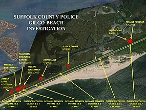 (Карта с указанием мест, где были обнаружены тела)