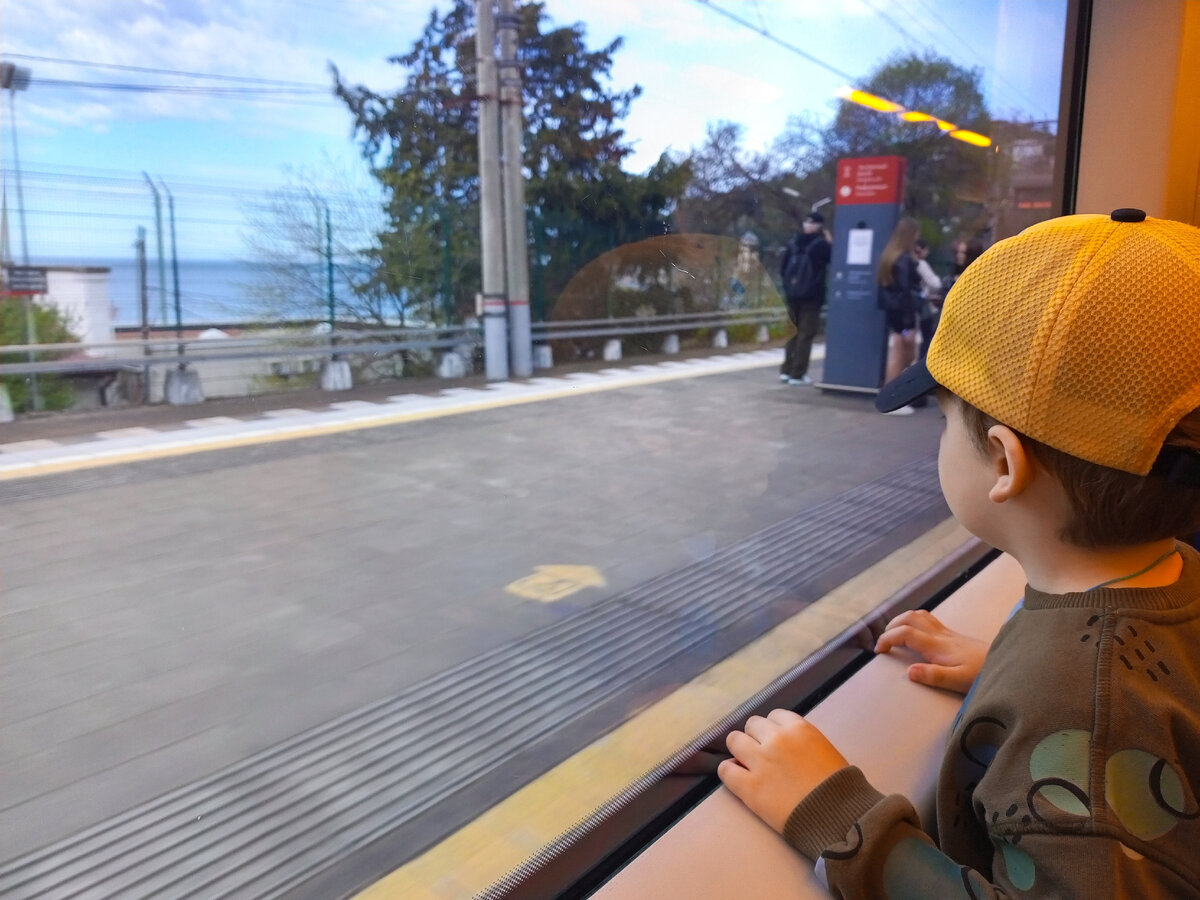 Сын👱 смотрит из окна электрички