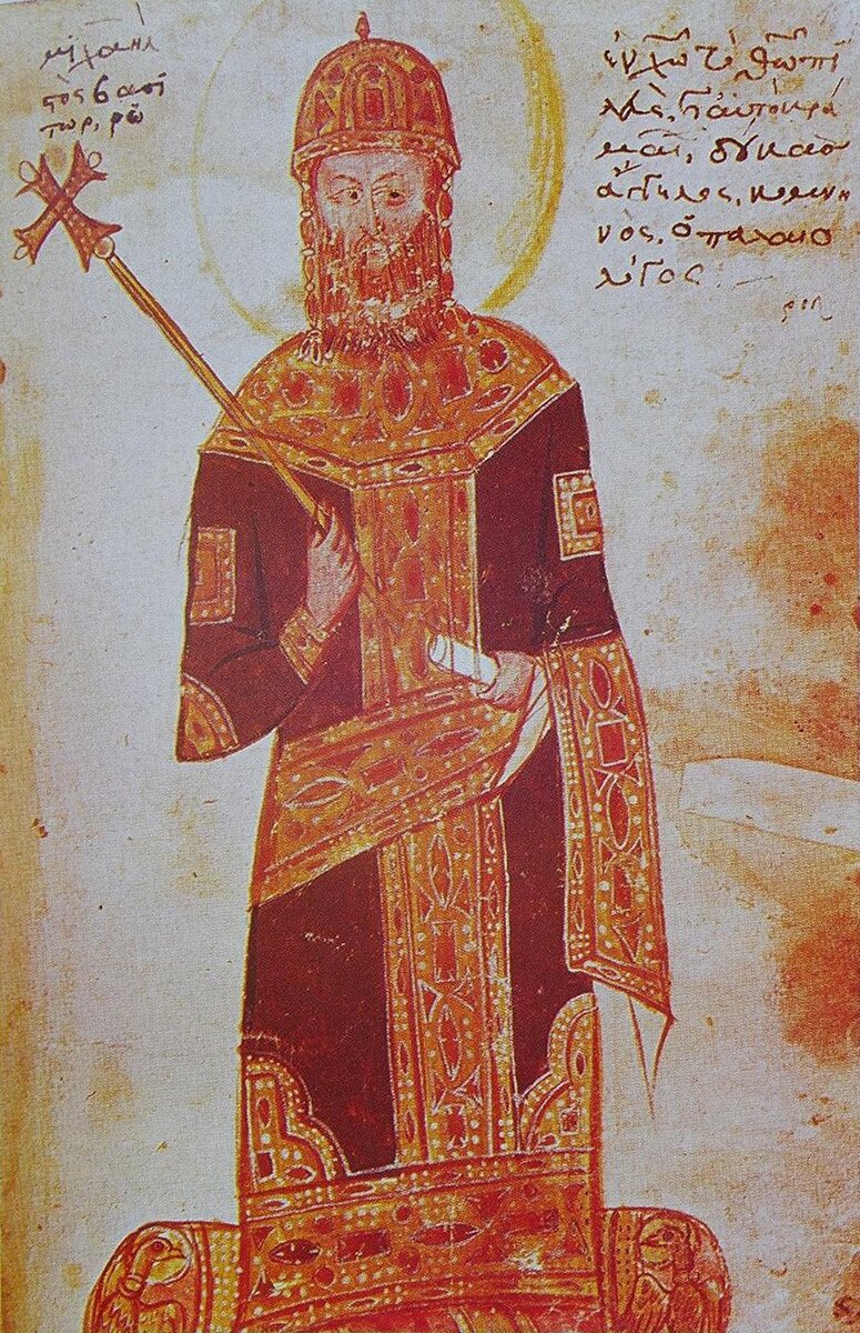 Михаил VIII Палеолог (1224-1282), книжная миниатюра из "Истории" Георгия Пахимера, XIV век.