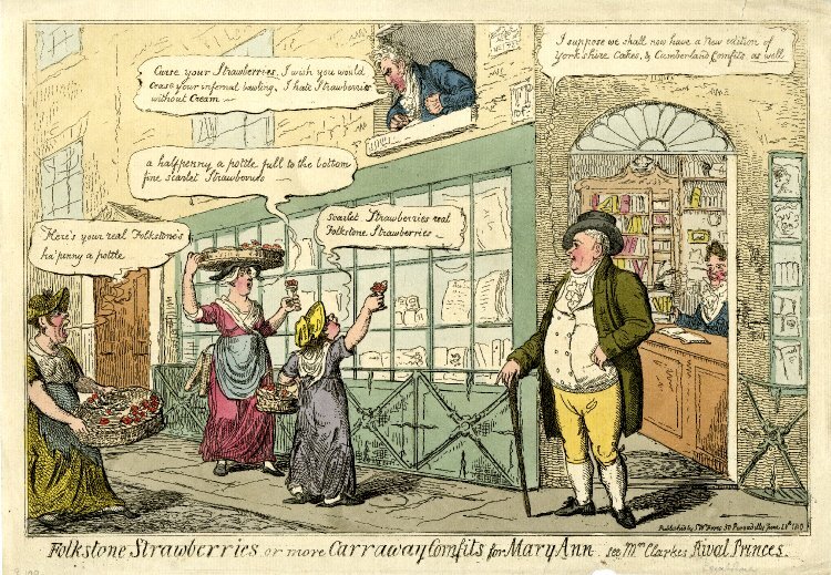 Isaac and George Cruikshank. Folkstone Strawberries or more carraway comfits for Mary Ann. Около 1810 года.