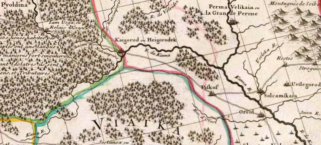 Кайгород (в центре) на иностранной карте Московии. 1706 год