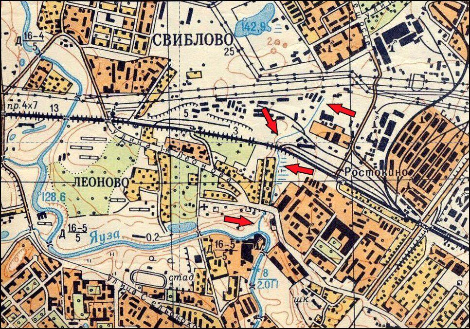 Леоновский ручей на карте Москвы 1968-го года
