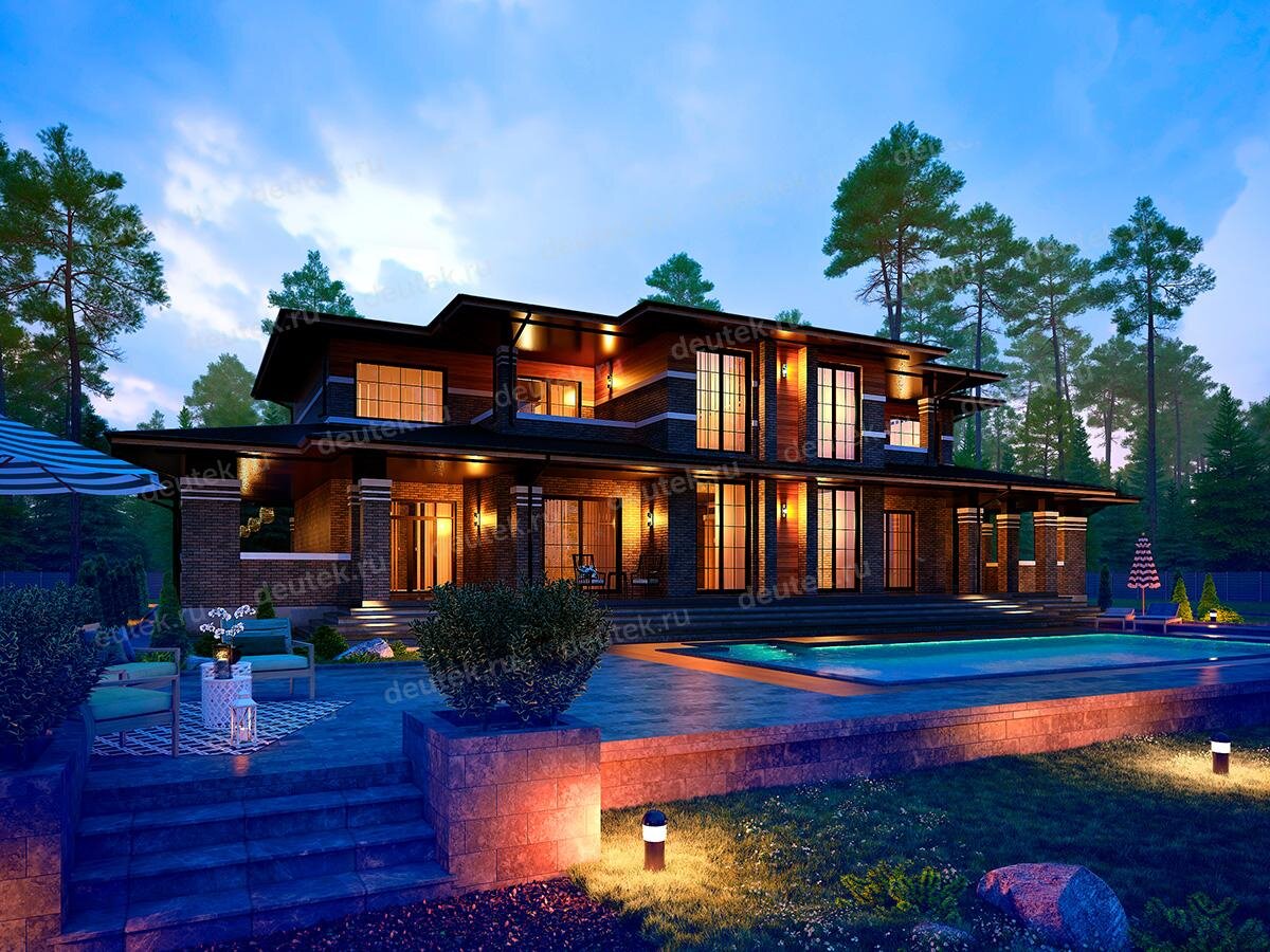 Проект большого дома 372 м2 в стиле Райта со вторым светом - DTS02R