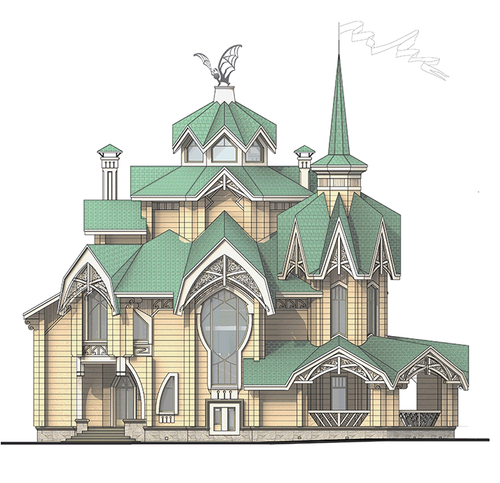 Проект трёхэтажного дома 528 м2 в стиле барокко с мансардным этажом и эркерами - PA-49