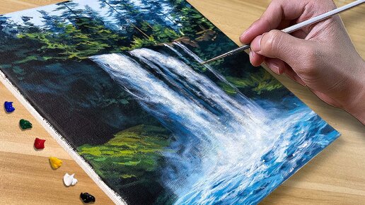 Рисунок водопад гуашью