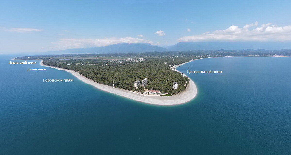 Расположение городского пляжа Пицунды