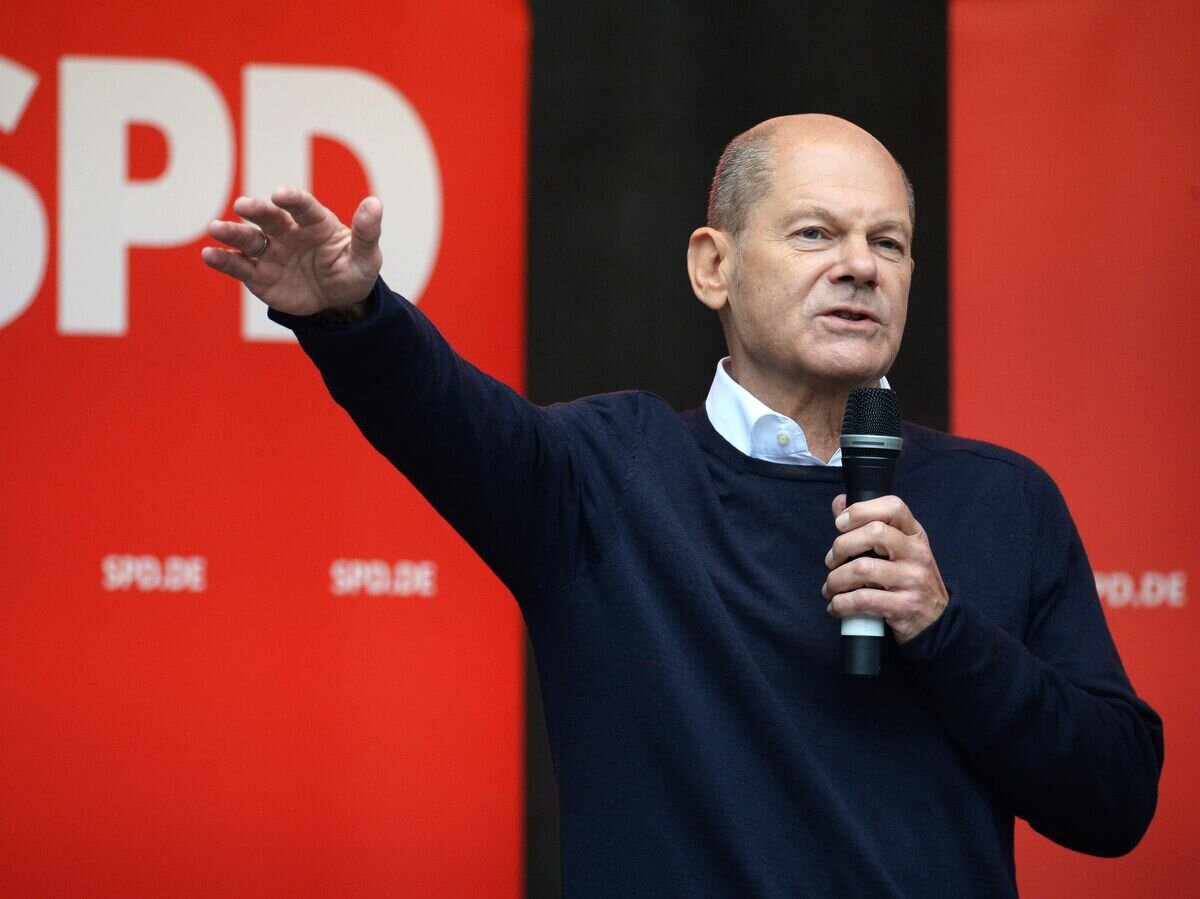    Кандидат в канцлеры ФРГ от партии SPD Олаф Шольц во время своего предвыборного митинга в Мюнстере© РИА Новости / Алексей Витвицкий