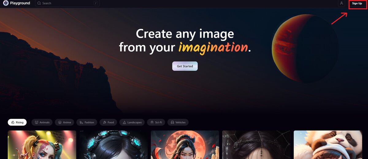 Стартовая страница нейросети PlaygroundAI