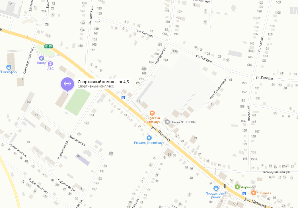 Расположение Холмского спортивного комплекса на карте 