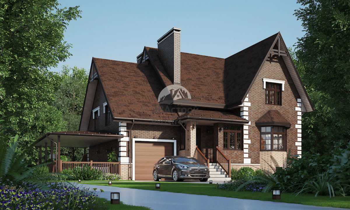 Проект дома 339 м2 с цокольным этажом, мансардой, гаражом и террасой - 07-401