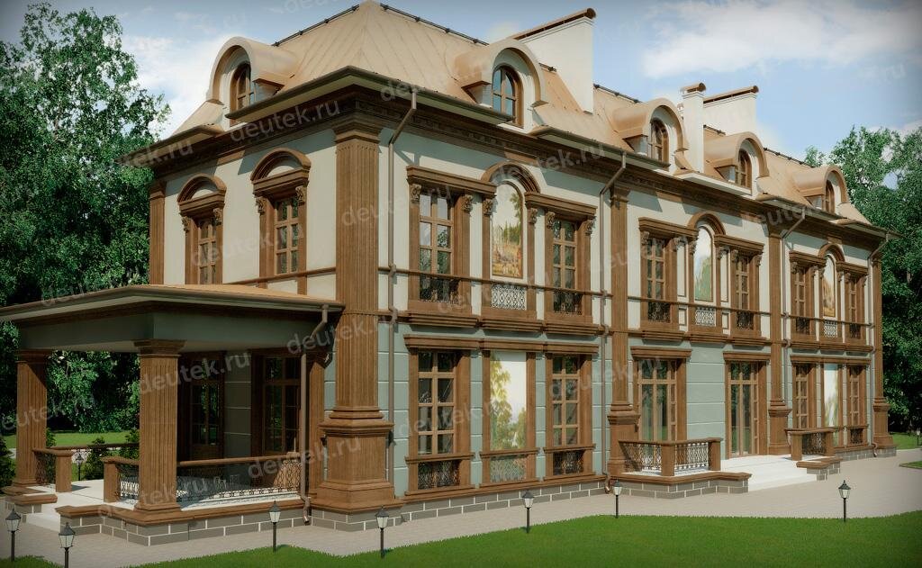 Проект классического особняка 860 м2 с зимним садом - DT0355