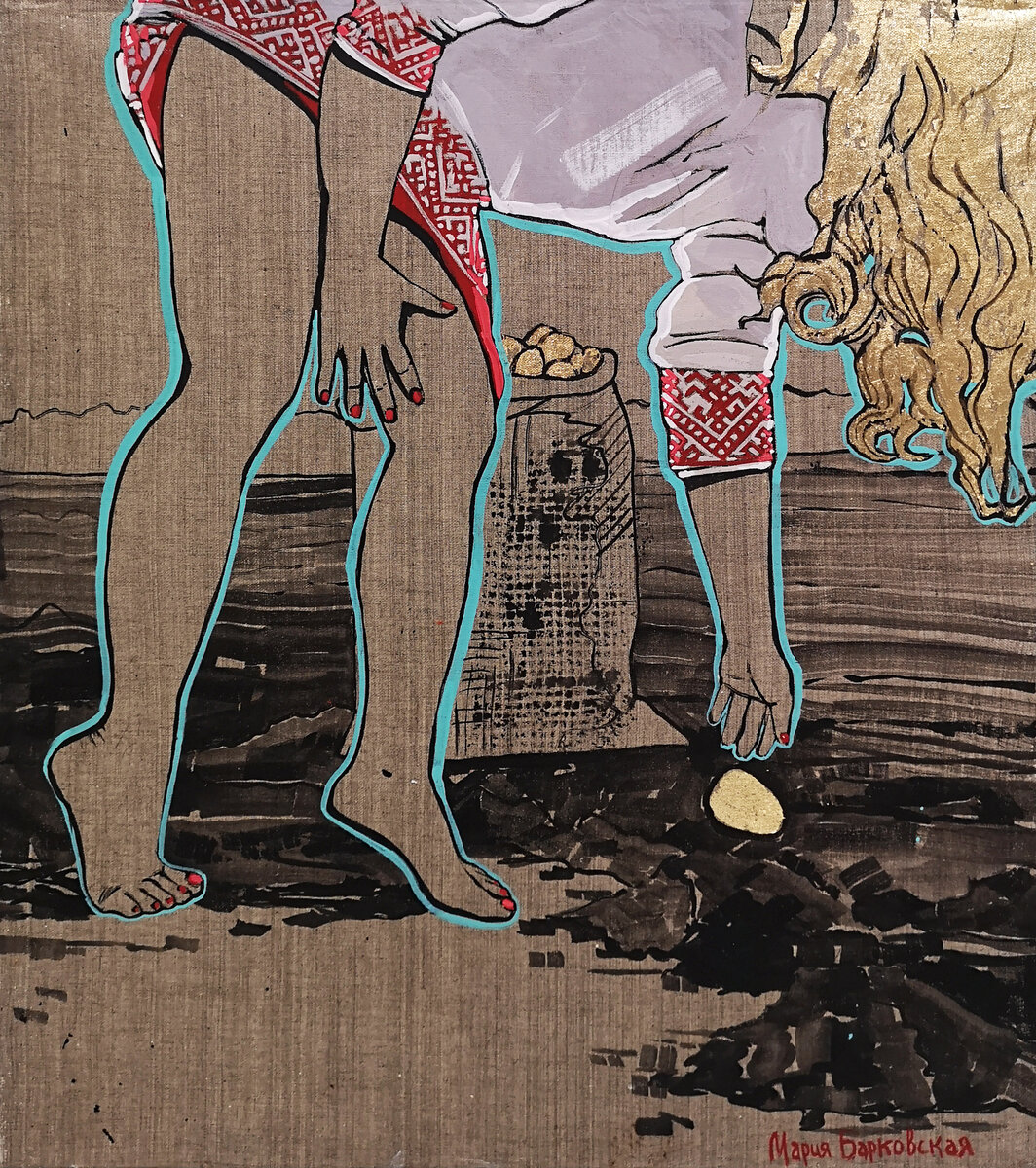 Мария Барковская "Золотая картошка. Весна" 70х60 см
 холст / акрил / золото