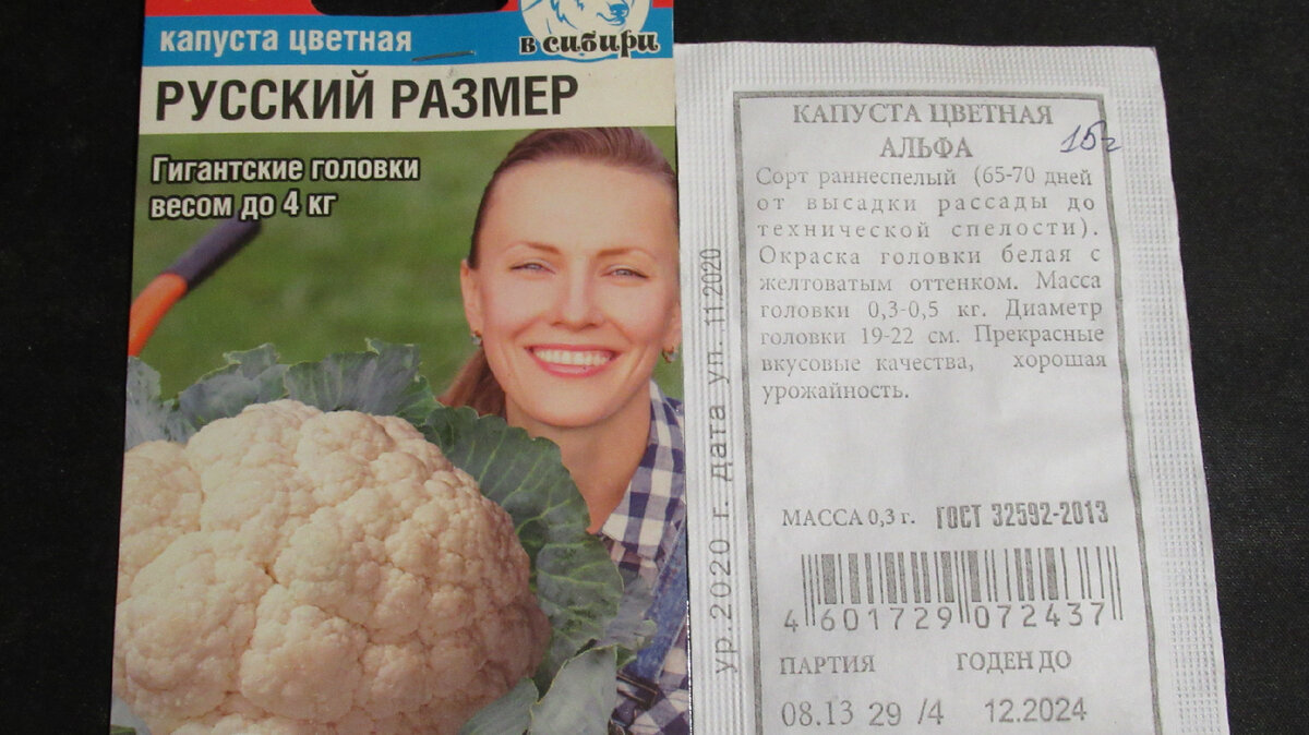 Семена цветной капусты из продажного ассортимента.