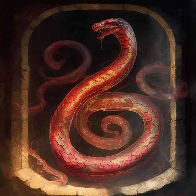 Магическая клятва на крови воплощается образом красного змея, впрыскивающего яд. Именно от этого яда погибают те, кто нарушает клятву.