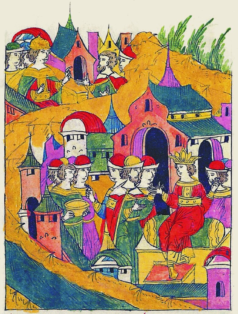 Лицевой летописный свод: «О посажении на Асторохань царя Дербыш Алея. И в тот же день воеводы князь Юрий Иванович с товарищами по наказу царя и великого князя на Асторохань посадили царя Дербыш-Алея, и тех людей, которых переловили, по их челобитью к клятве привели»