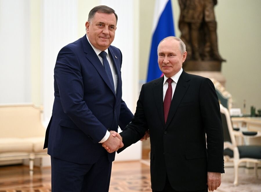    23 мая 2023 года. Президент РФ Владимир Путин и член президиума Боснии и Герцеговины от сербского народа Милорад Додик © Алексей Филиппов/РИА Новости