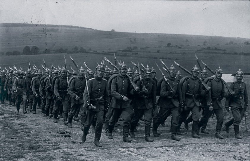 Германская пехота на марше. 1914 г. Фото из открытых источников.