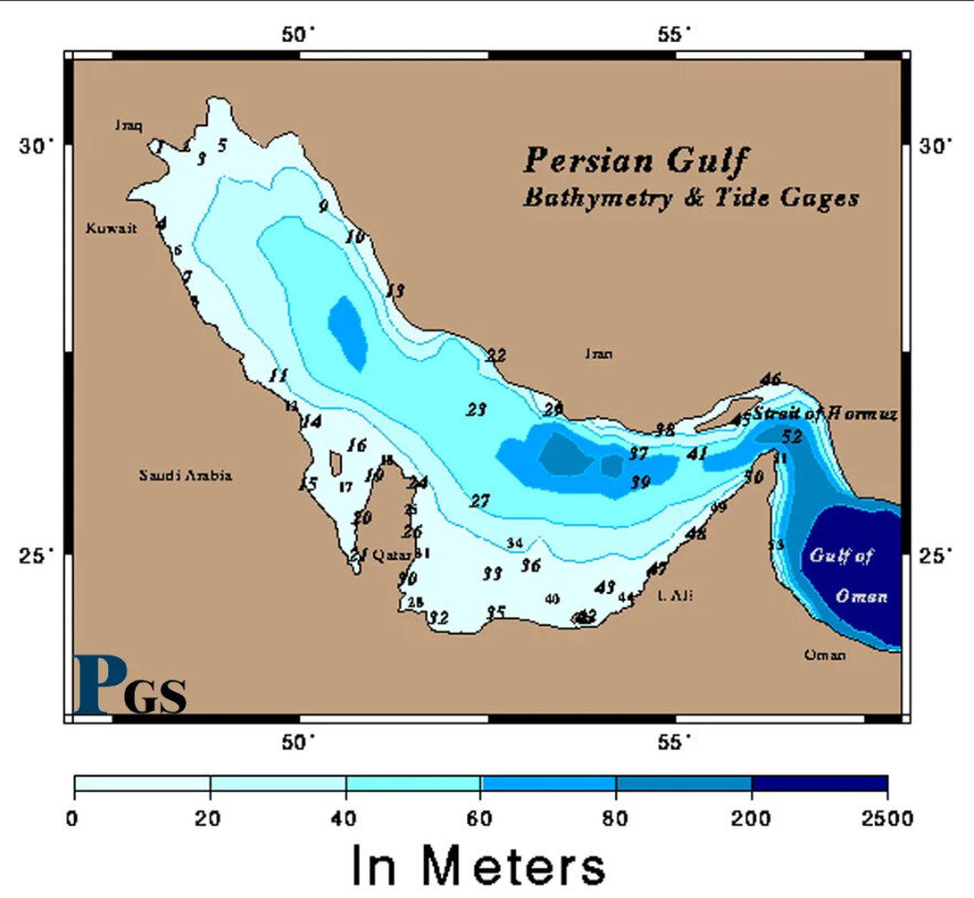 Карта глубин Персидского залива (открытые источники)