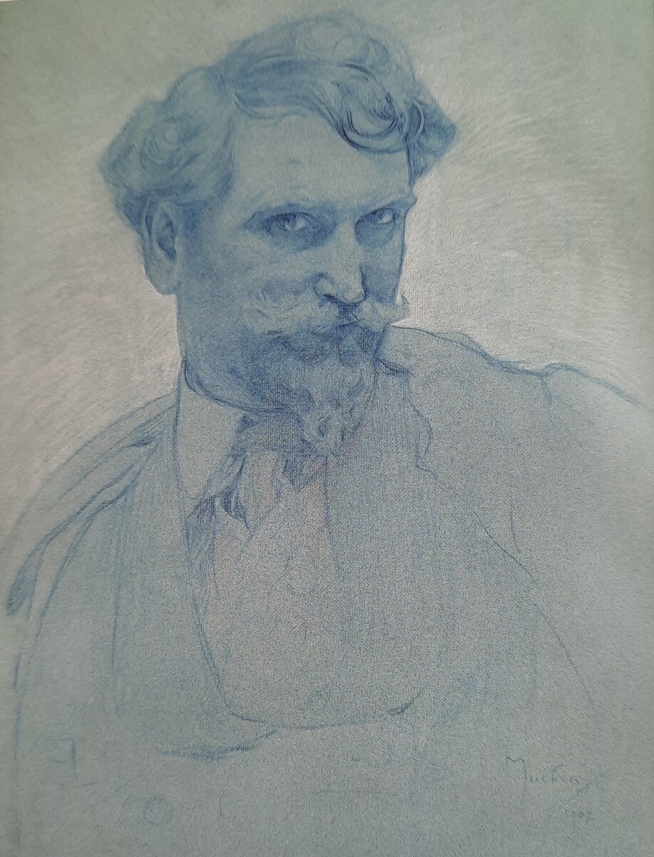 Автопортрет. 1907 Синяя и белая пастель., бумага 55*42