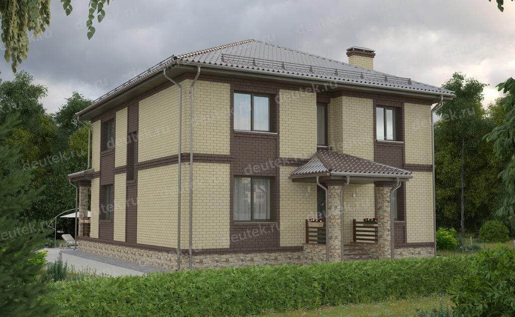 Проект двухэтажного дома 196 м2 из газобетона с кабинетом, эркером и террасой - DT0310